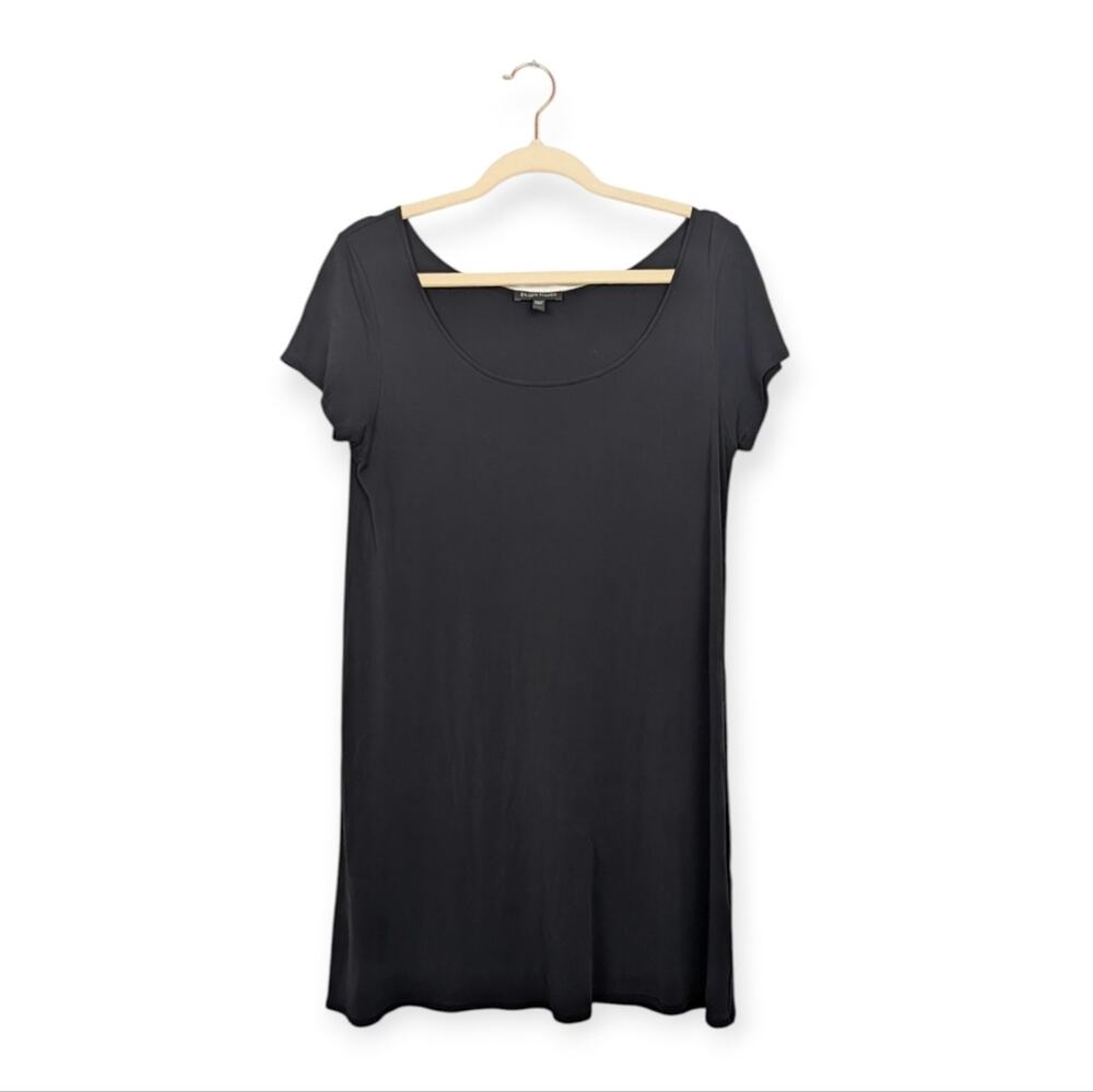 Eileen Fisher Silk Tunic M Black Scoop Neck Relaxed Fit Minimalist Luxury